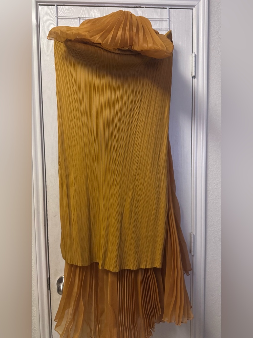 Mustard Gold Pleated Batwing Sleeve Maxi Dress | Elegant Statement Gown | One - Picture 11 of 11